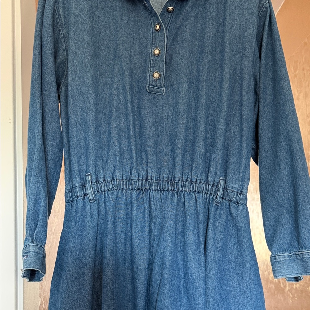 Vintage Coldwater Creek Denim Long Sleeve Collared Midi Dress
